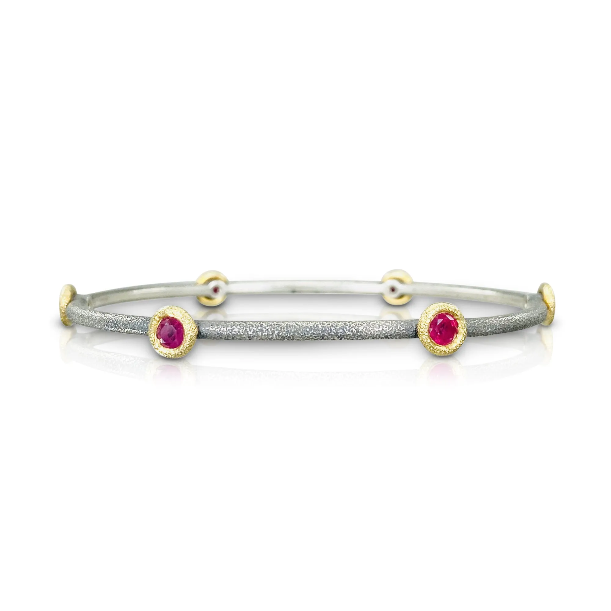 Sputnik Bangle in Oxidized Silver with Rubies and Gold