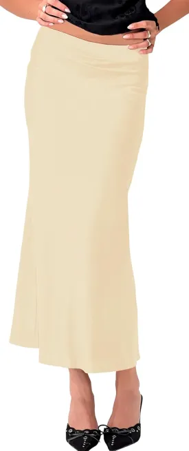 Women Long Satin Skirt Silk Elegant High Waist Cocktail Party Wedding Flared A-Line Midi Skirts