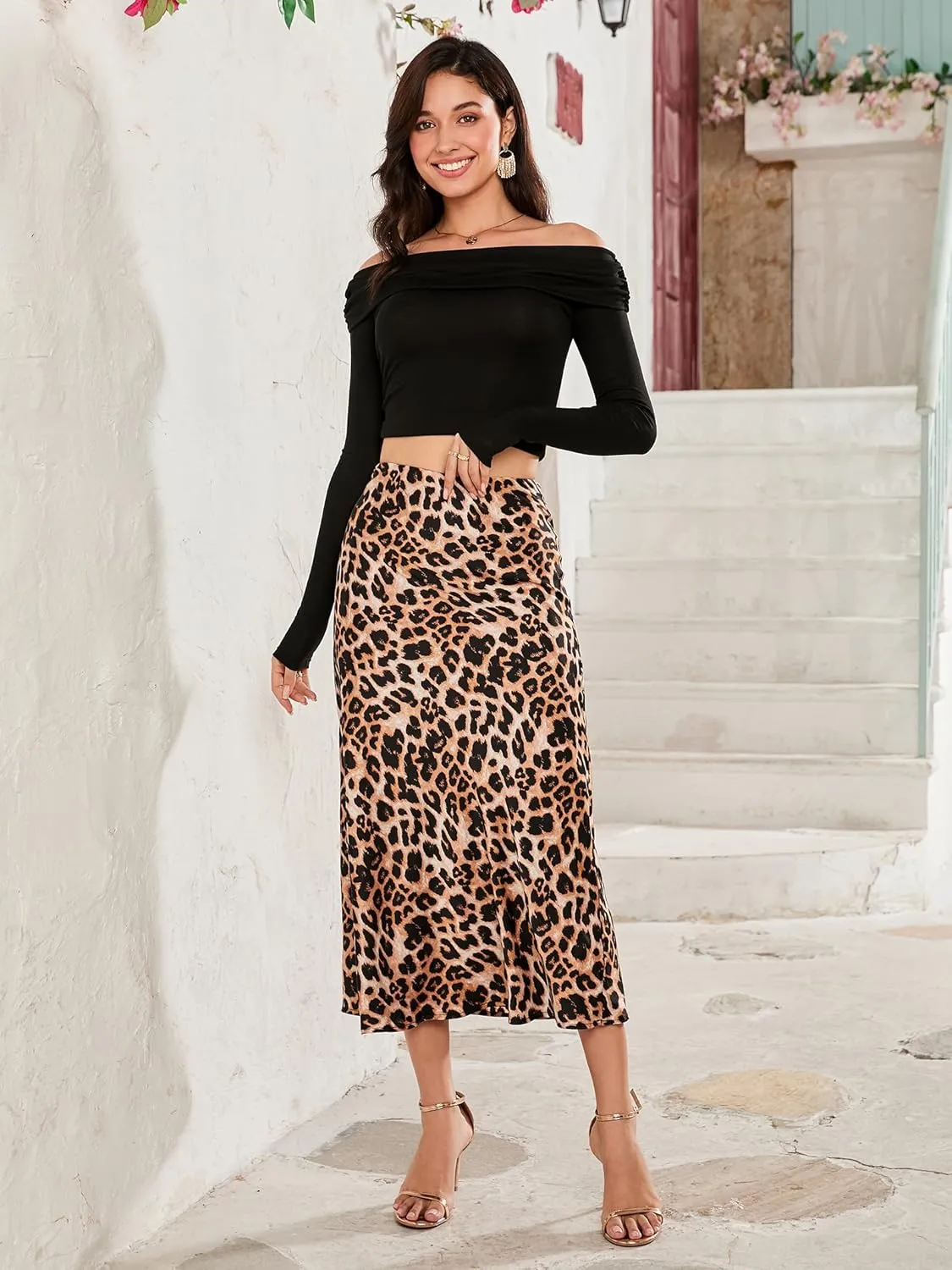 Women Long Satin Skirt Silk Elegant High Waist Cocktail Party Wedding Flared A-Line Midi Skirts