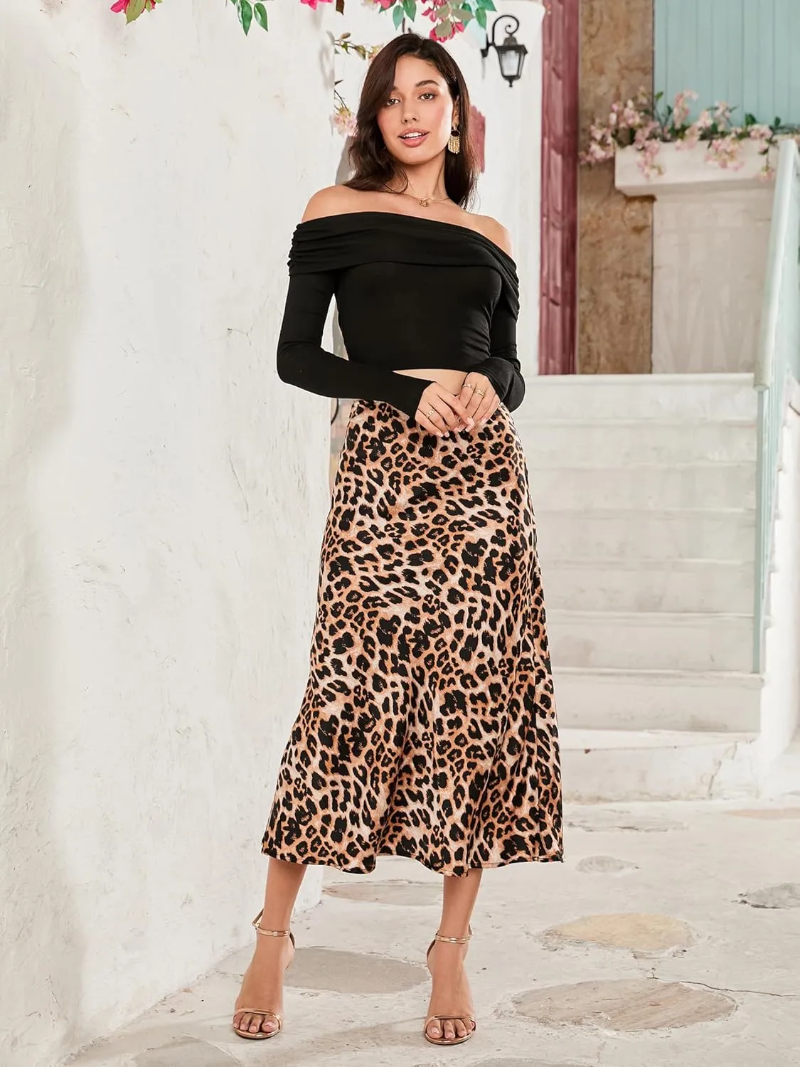 Women Long Satin Skirt Silk Elegant High Waist Cocktail Party Wedding Flared A-Line Midi Skirts