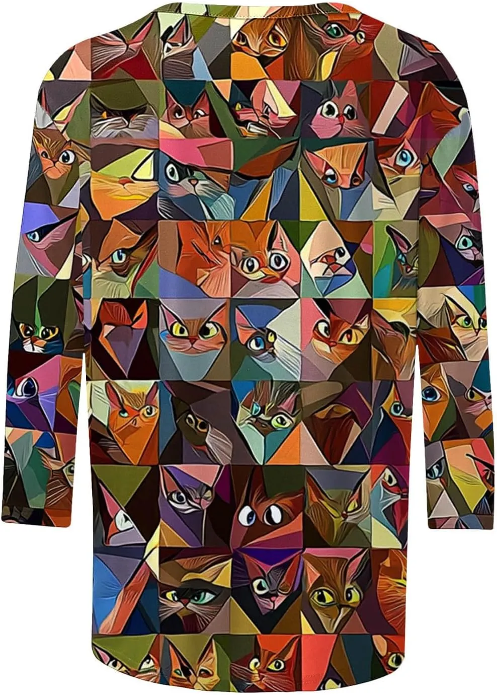 Womens 3/4 Sleeve T-Shirt Fashion Cute Cats Printed Blouses Funny Graphic Crewneck Shirts Comfy Loose T Shirts