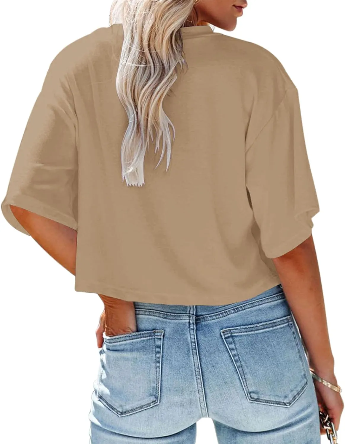 Women's Crop Tops Trendy 2025 Half Sleeve Crewneck Boxy Cropped Tee Shirts Summer Workout Tops