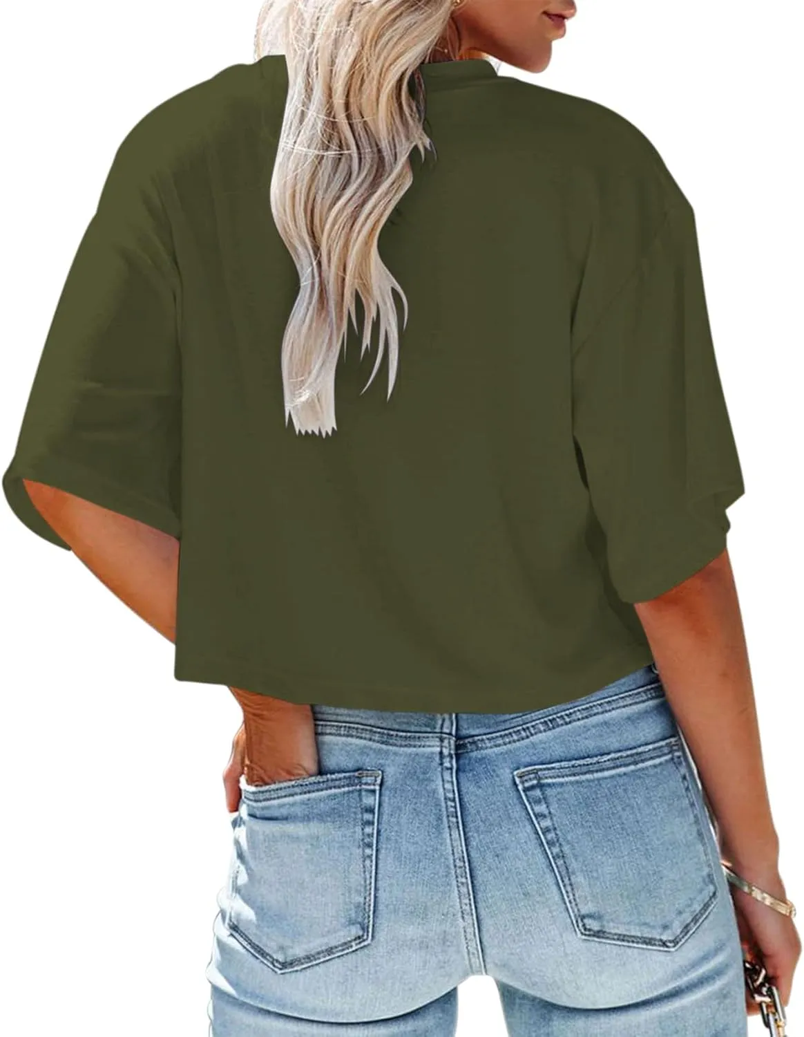 Women's Crop Tops Trendy 2025 Half Sleeve Crewneck Boxy Cropped Tee Shirts Summer Workout Tops