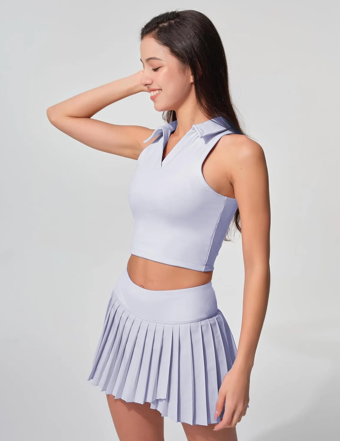 Womens Golf Shirt Sleeveless Polo Collared Tennis Shirts for Women Athletic Workout Cropped Tank Tops