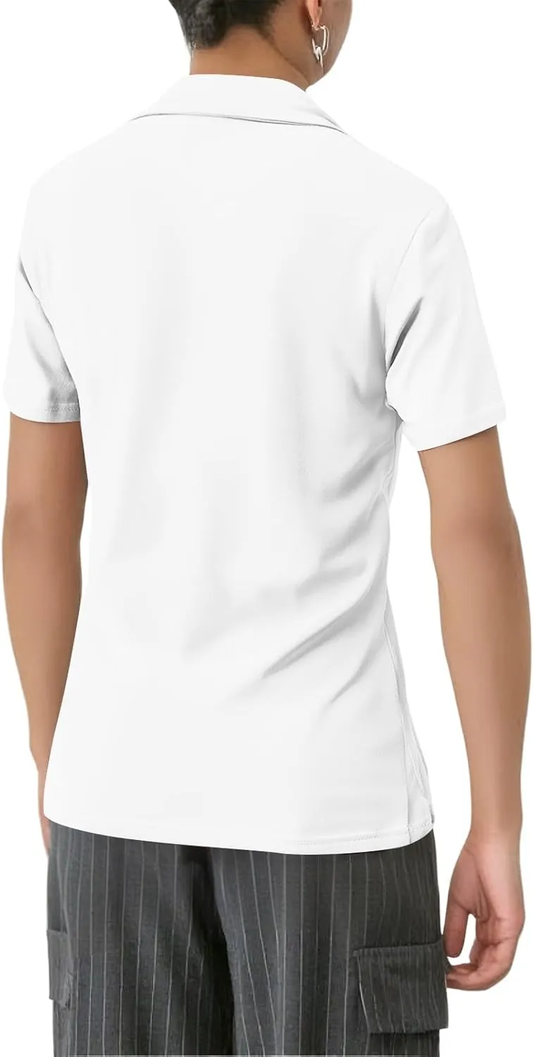 Women's Polo Shirts Short Sleeve Button Down Collared V Neck Work Tops Business Dressy Casual Golf Blouse T-Shirts