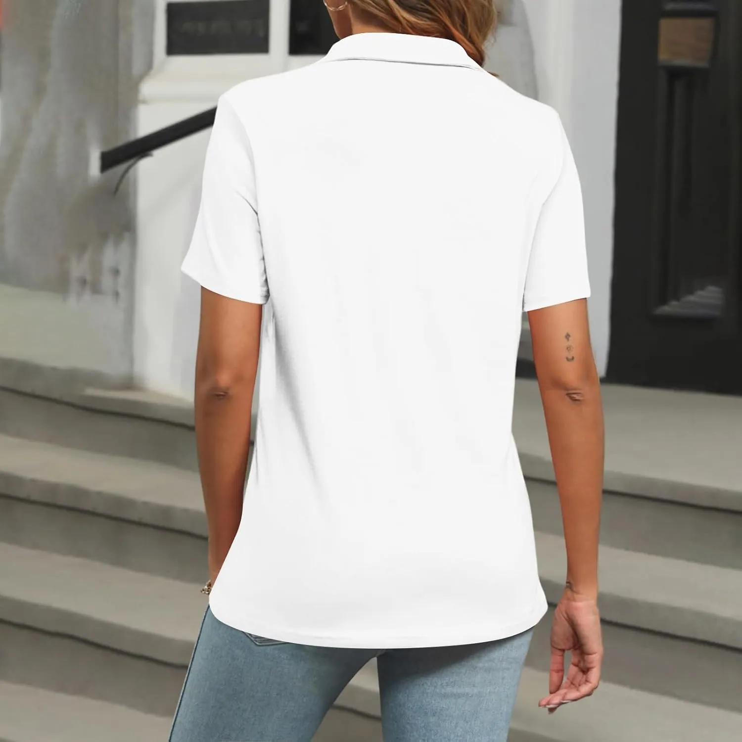 Women's Polo Shirts Short Sleeve Button Down Collared V Neck Work Tops Business Dressy Casual Golf Blouse T-Shirts