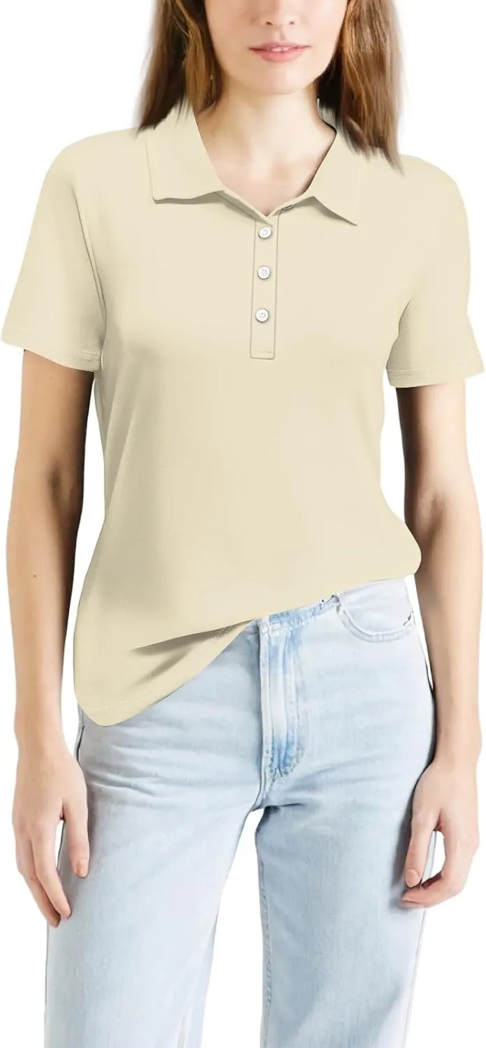 Women's Polo Shirts Short Sleeve Button Down Collared V Neck Work Tops Business Dressy Casual Golf Blouse T-Shirts