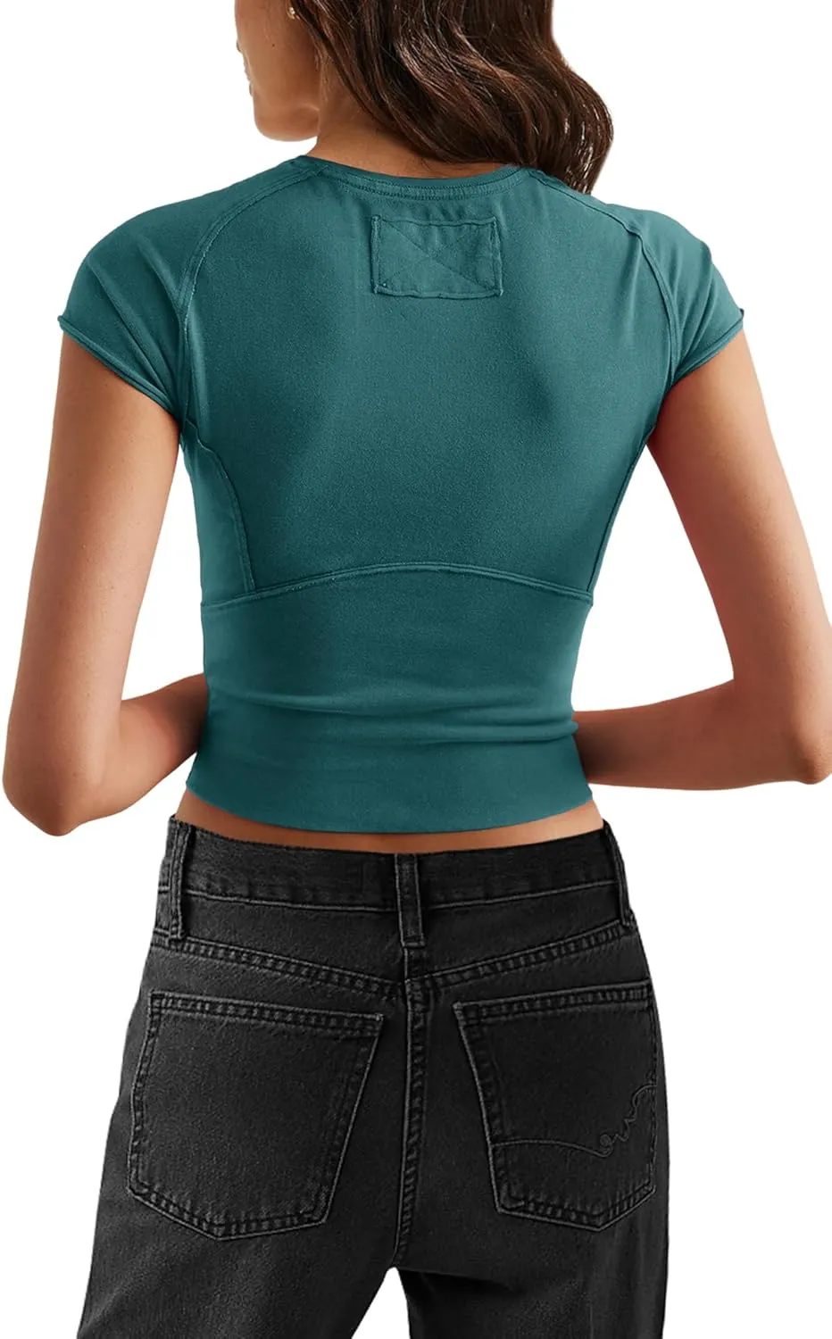 Yanekop Cropped T Shirts for Women Tight Crew Neck Cap Sleeve Tops Slim Fit Cropped Tees Basic Short Sleeve Workout Tops
