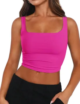Zeagoo Women's Square Neck Sleeveless Crop Tops 2025 Cute Double Layer Seamless Slim Fit Y2k Tank Tops