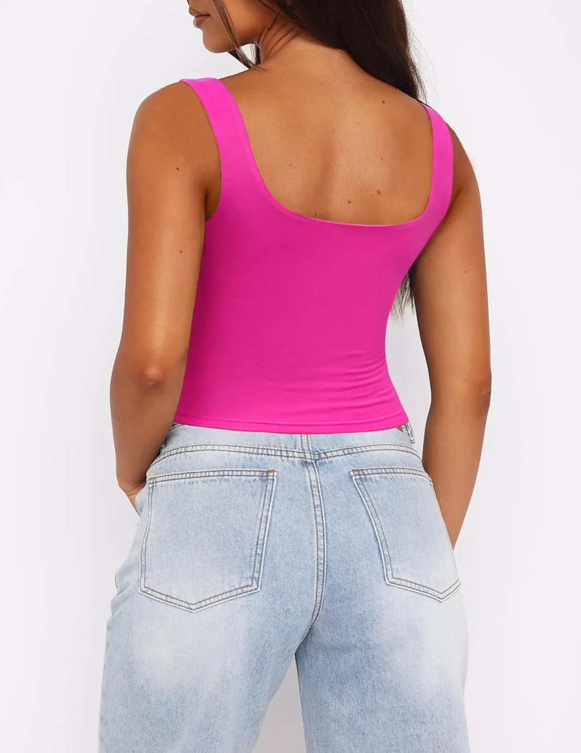 Zeagoo Women's Square Neck Sleeveless Crop Tops 2025 Cute Double Layer Seamless Slim Fit Y2k Tank Tops